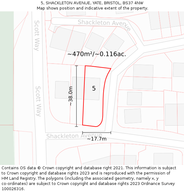 5, SHACKLETON AVENUE, YATE, BRISTOL, BS37 4NW: Plot and title map