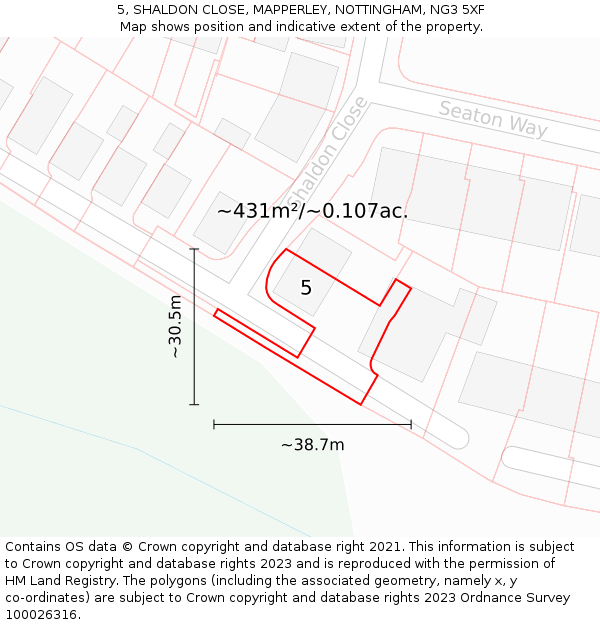 5, SHALDON CLOSE, MAPPERLEY, NOTTINGHAM, NG3 5XF: Plot and title map