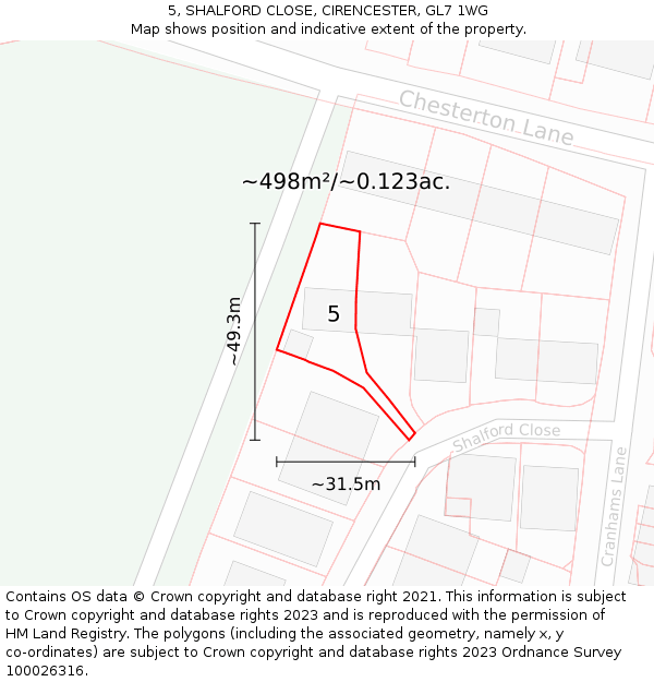 5, SHALFORD CLOSE, CIRENCESTER, GL7 1WG: Plot and title map