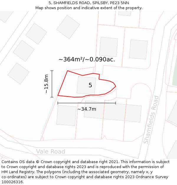 5, SHAMFIELDS ROAD, SPILSBY, PE23 5NN: Plot and title map