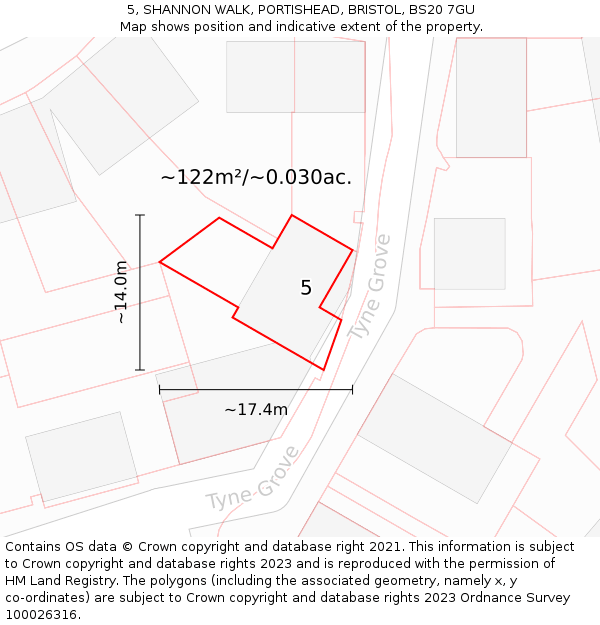 5, SHANNON WALK, PORTISHEAD, BRISTOL, BS20 7GU: Plot and title map