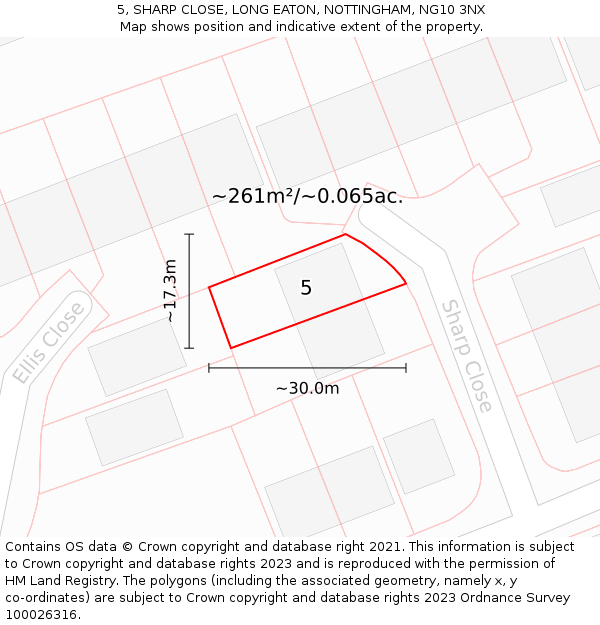 5, SHARP CLOSE, LONG EATON, NOTTINGHAM, NG10 3NX: Plot and title map