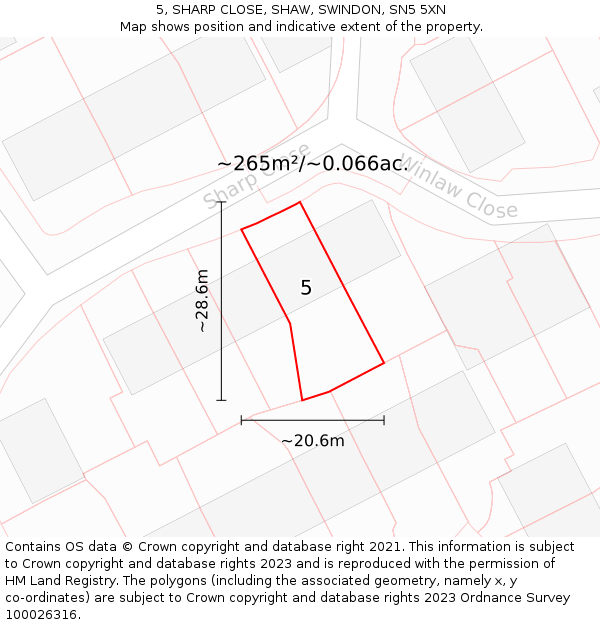 5, SHARP CLOSE, SHAW, SWINDON, SN5 5XN: Plot and title map