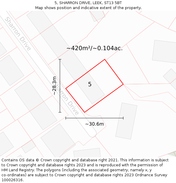 5, SHARRON DRIVE, LEEK, ST13 5BT: Plot and title map