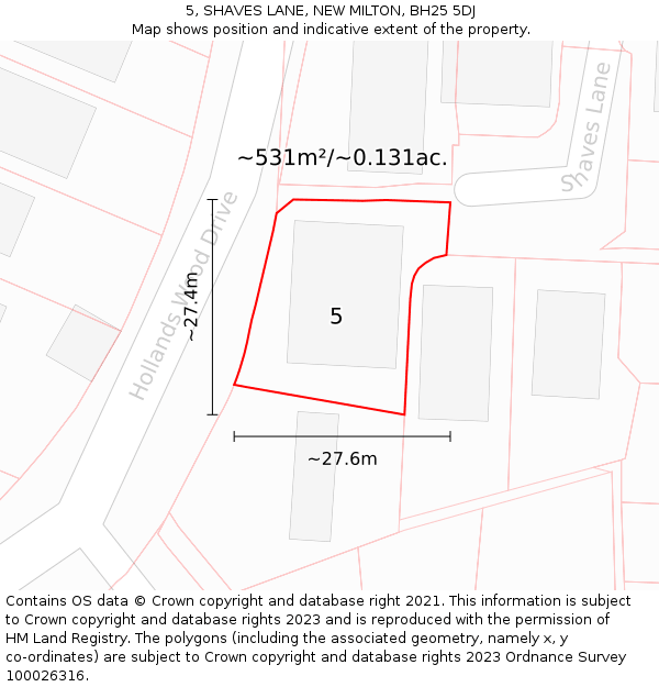 5, SHAVES LANE, NEW MILTON, BH25 5DJ: Plot and title map