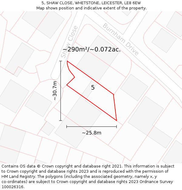 5, SHAW CLOSE, WHETSTONE, LEICESTER, LE8 6EW: Plot and title map