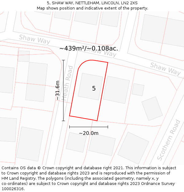 5, SHAW WAY, NETTLEHAM, LINCOLN, LN2 2XS: Plot and title map