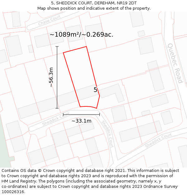 5, SHEDDICK COURT, DEREHAM, NR19 2DT: Plot and title map