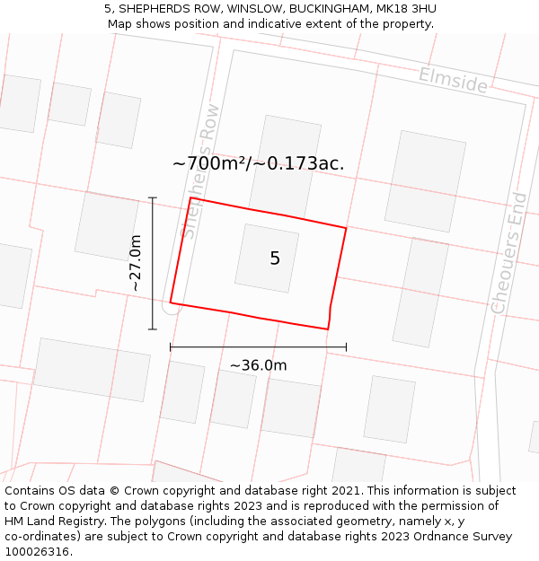 5, SHEPHERDS ROW, WINSLOW, BUCKINGHAM, MK18 3HU: Plot and title map