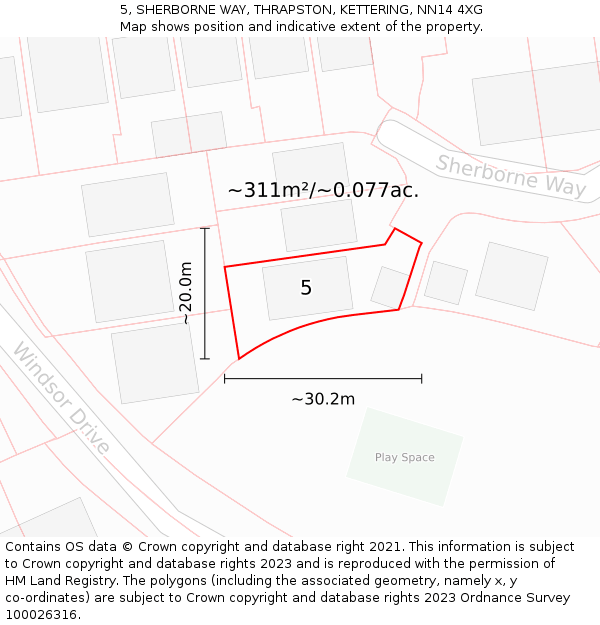 5, SHERBORNE WAY, THRAPSTON, KETTERING, NN14 4XG: Plot and title map