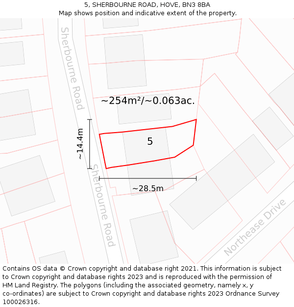 5, SHERBOURNE ROAD, HOVE, BN3 8BA: Plot and title map