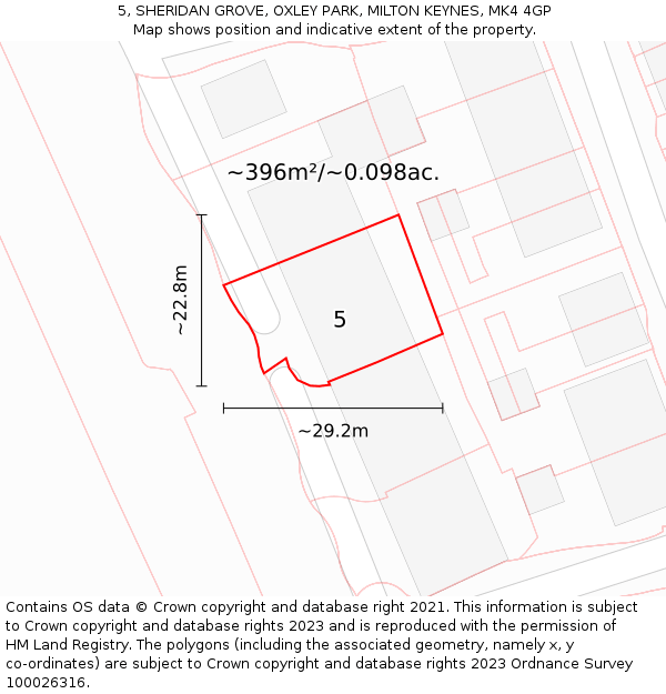 5, SHERIDAN GROVE, OXLEY PARK, MILTON KEYNES, MK4 4GP: Plot and title map