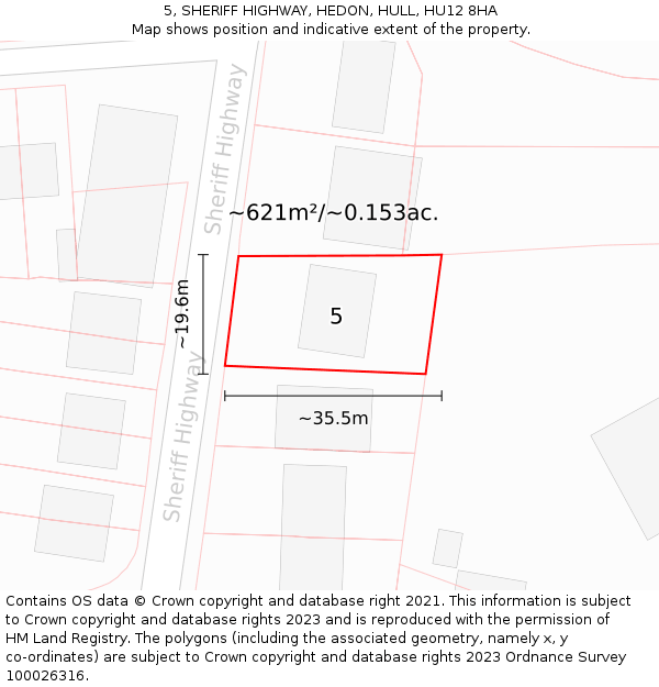 5, SHERIFF HIGHWAY, HEDON, HULL, HU12 8HA: Plot and title map