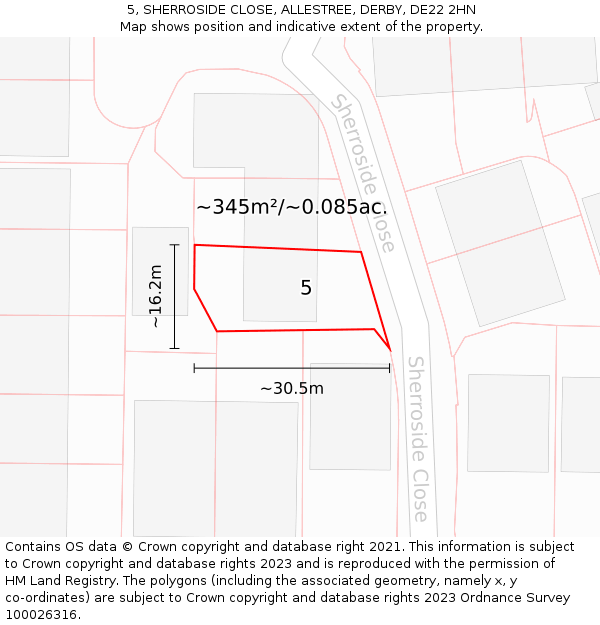 5, SHERROSIDE CLOSE, ALLESTREE, DERBY, DE22 2HN: Plot and title map