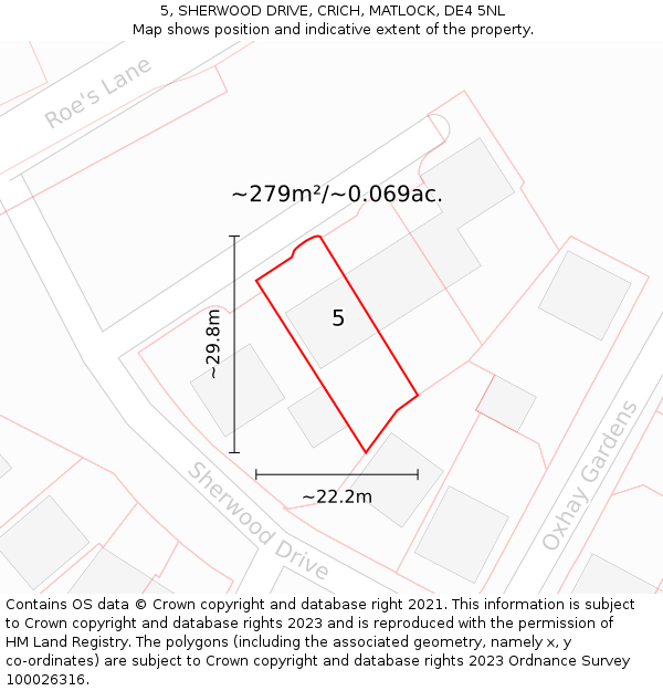 5, SHERWOOD DRIVE, CRICH, MATLOCK, DE4 5NL: Plot and title map