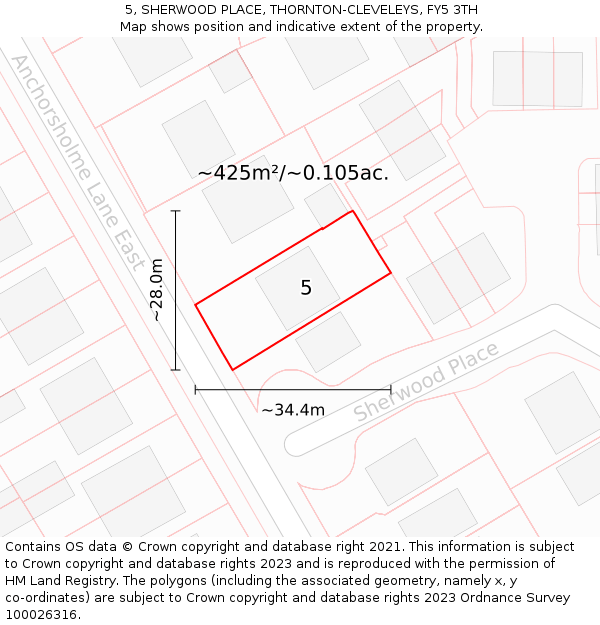 5, SHERWOOD PLACE, THORNTON-CLEVELEYS, FY5 3TH: Plot and title map