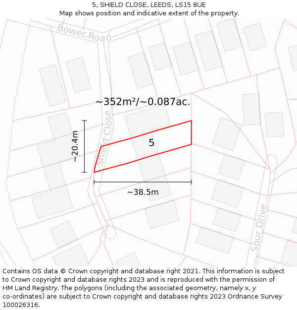 5, SHIELD CLOSE, LEEDS, LS15 8UE: Plot and title map