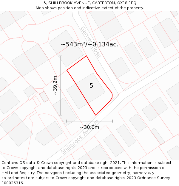 5, SHILLBROOK AVENUE, CARTERTON, OX18 1EQ: Plot and title map