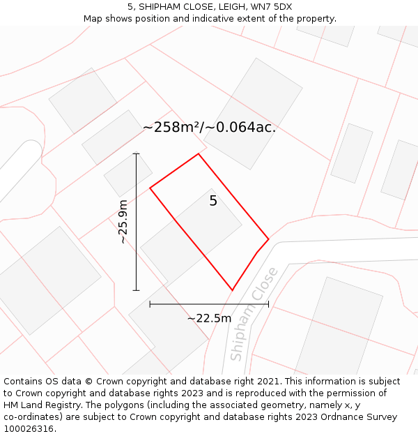 5, SHIPHAM CLOSE, LEIGH, WN7 5DX: Plot and title map