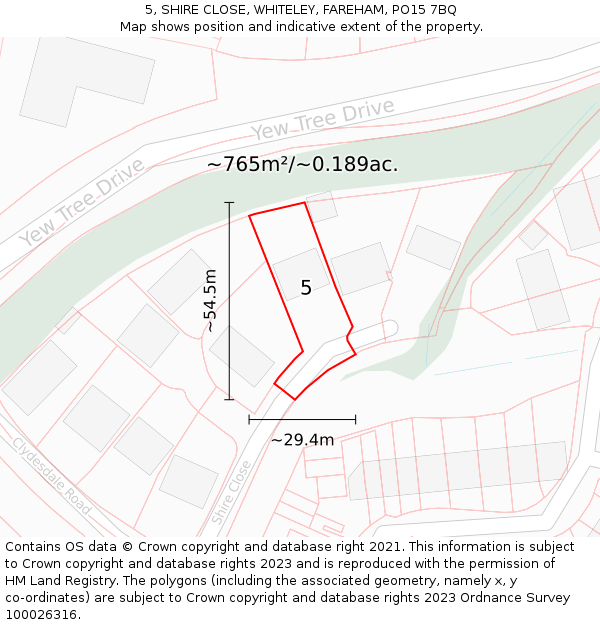 5, SHIRE CLOSE, WHITELEY, FAREHAM, PO15 7BQ: Plot and title map