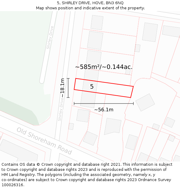 5, SHIRLEY DRIVE, HOVE, BN3 6NQ: Plot and title map