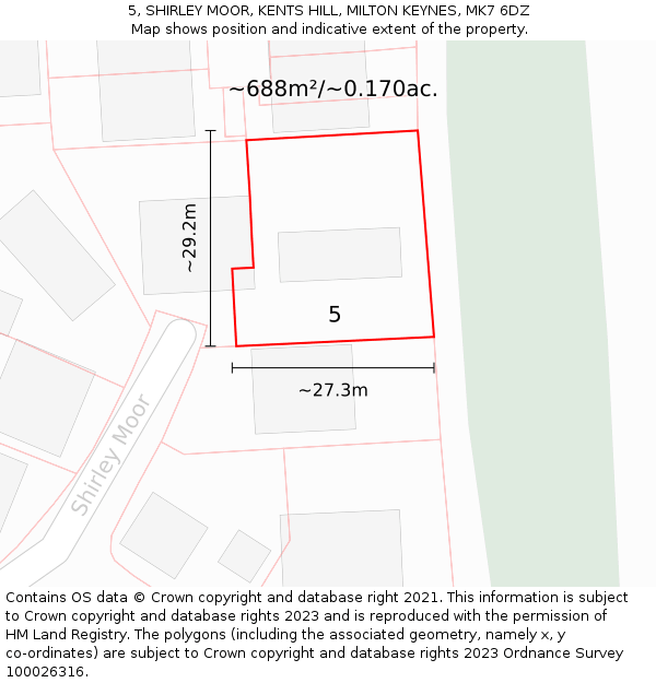 5, SHIRLEY MOOR, KENTS HILL, MILTON KEYNES, MK7 6DZ: Plot and title map