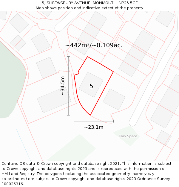 5, SHREWSBURY AVENUE, MONMOUTH, NP25 5GE: Plot and title map