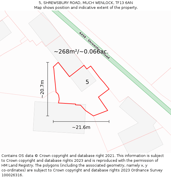 5, SHREWSBURY ROAD, MUCH WENLOCK, TF13 6AN: Plot and title map