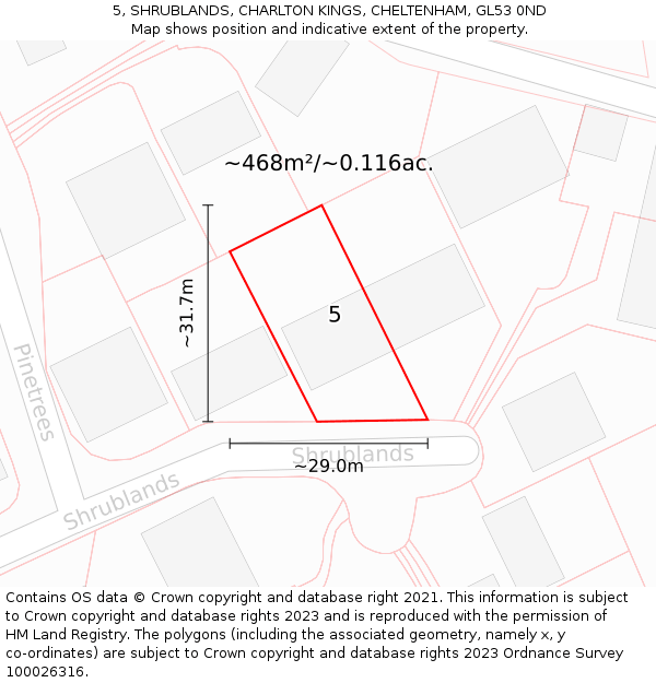 5, SHRUBLANDS, CHARLTON KINGS, CHELTENHAM, GL53 0ND: Plot and title map