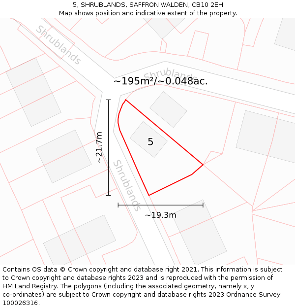 5, SHRUBLANDS, SAFFRON WALDEN, CB10 2EH: Plot and title map