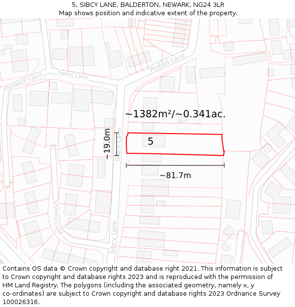 5, SIBCY LANE, BALDERTON, NEWARK, NG24 3LR: Plot and title map