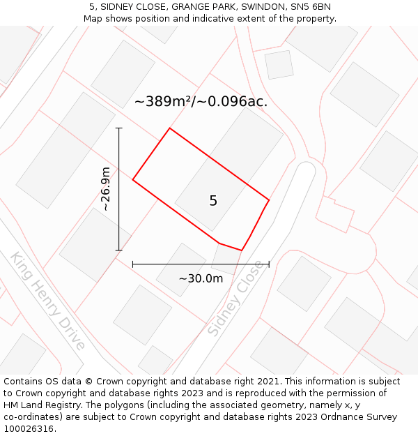 5, SIDNEY CLOSE, GRANGE PARK, SWINDON, SN5 6BN: Plot and title map