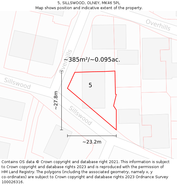 5, SILLSWOOD, OLNEY, MK46 5PL: Plot and title map