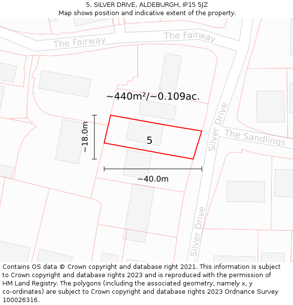 5, SILVER DRIVE, ALDEBURGH, IP15 5JZ: Plot and title map