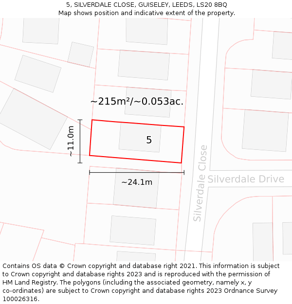 5, SILVERDALE CLOSE, GUISELEY, LEEDS, LS20 8BQ: Plot and title map