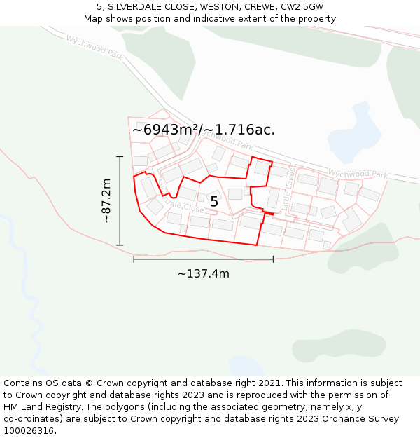 5, SILVERDALE CLOSE, WESTON, CREWE, CW2 5GW: Plot and title map