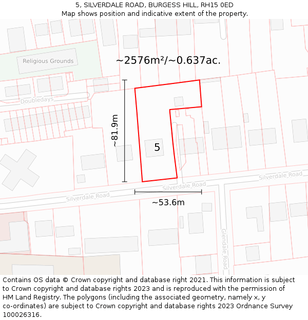 5, SILVERDALE ROAD, BURGESS HILL, RH15 0ED: Plot and title map