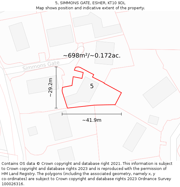 5, SIMMONS GATE, ESHER, KT10 9DL: Plot and title map