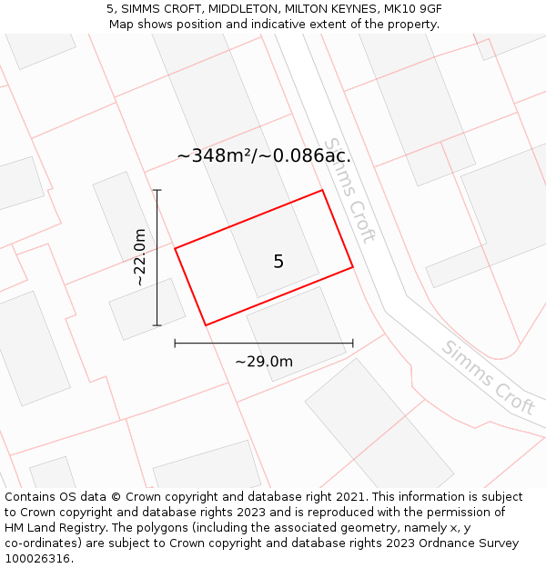 5, SIMMS CROFT, MIDDLETON, MILTON KEYNES, MK10 9GF: Plot and title map