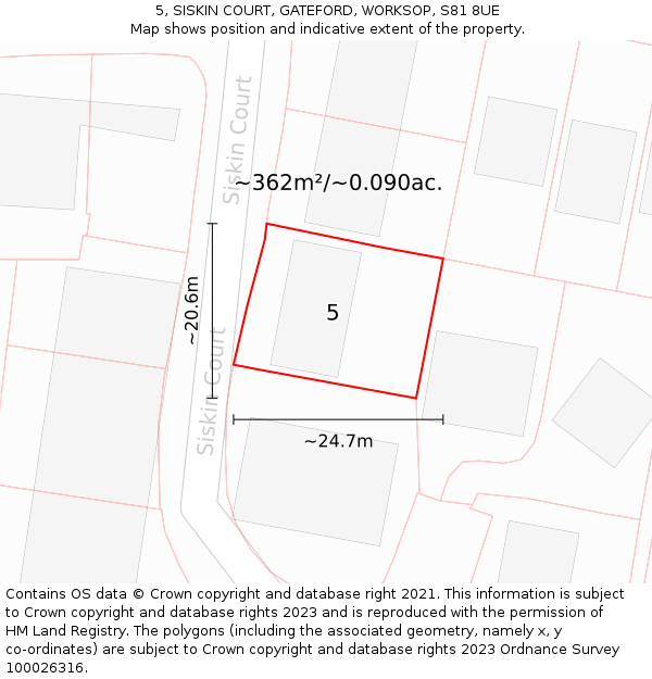 5, SISKIN COURT, GATEFORD, WORKSOP, S81 8UE: Plot and title map