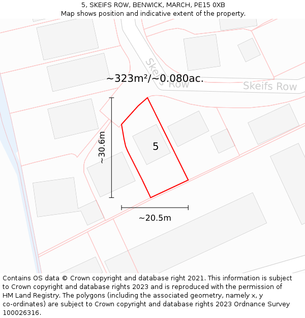 5, SKEIFS ROW, BENWICK, MARCH, PE15 0XB: Plot and title map