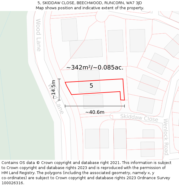 5, SKIDDAW CLOSE, BEECHWOOD, RUNCORN, WA7 3JD: Plot and title map