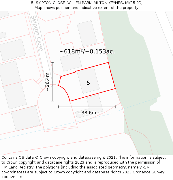 5, SKIPTON CLOSE, WILLEN PARK, MILTON KEYNES, MK15 9DJ: Plot and title map