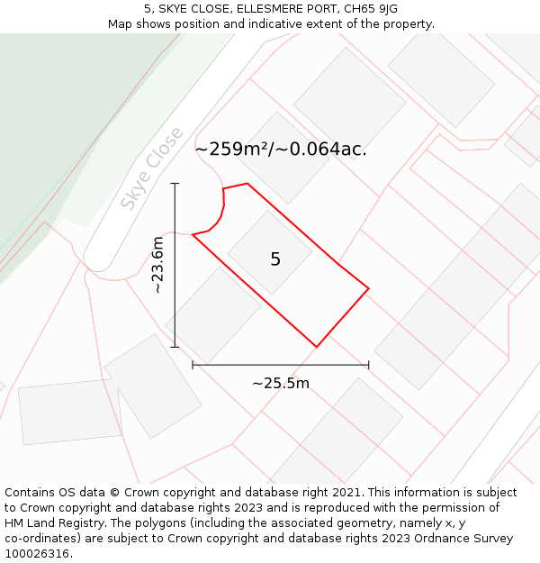 5, SKYE CLOSE, ELLESMERE PORT, CH65 9JG: Plot and title map