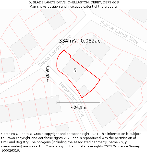 5, SLADE LANDS DRIVE, CHELLASTON, DERBY, DE73 6QB: Plot and title map