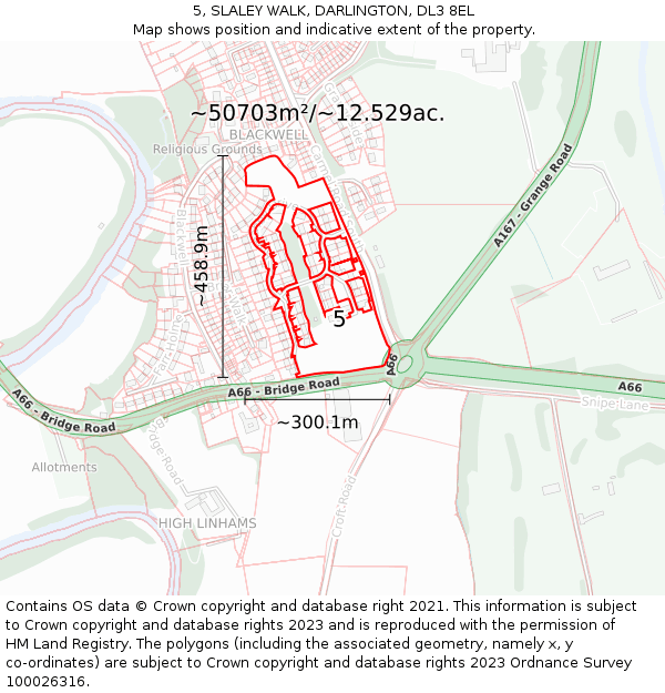 5, SLALEY WALK, DARLINGTON, DL3 8EL: Plot and title map