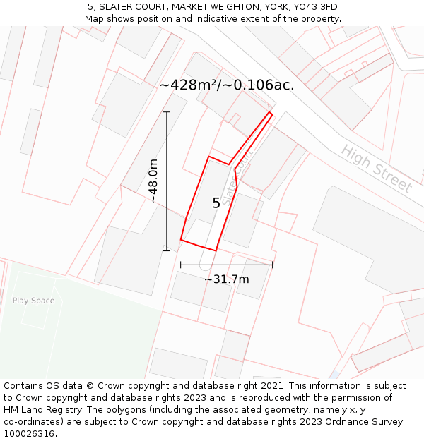 5, SLATER COURT, MARKET WEIGHTON, YORK, YO43 3FD: Plot and title map
