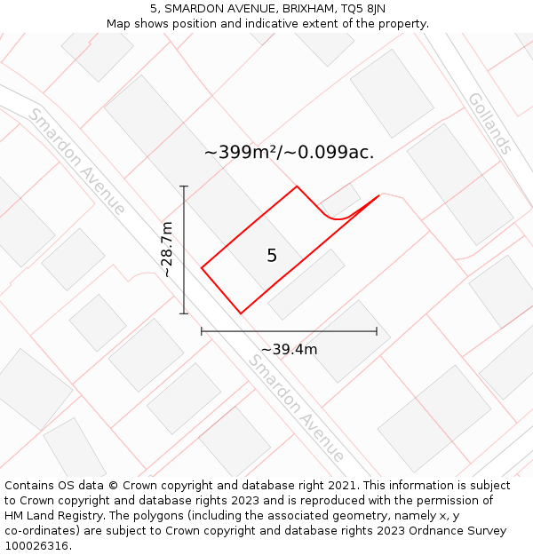 5, SMARDON AVENUE, BRIXHAM, TQ5 8JN: Plot and title map