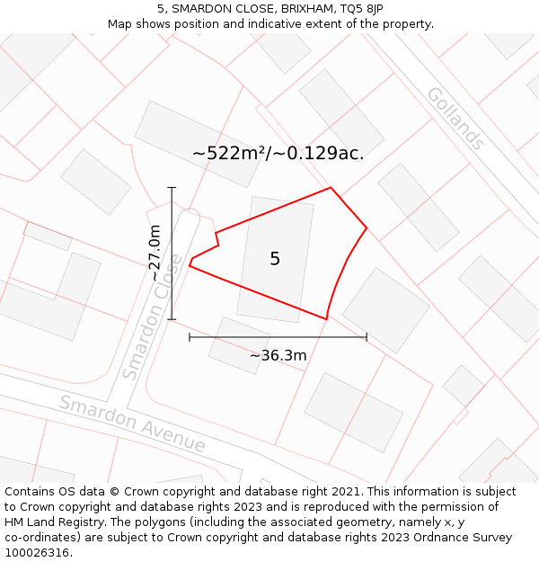 5, SMARDON CLOSE, BRIXHAM, TQ5 8JP: Plot and title map