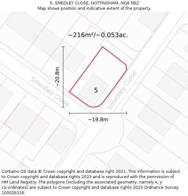 5, SMEDLEY CLOSE, NOTTINGHAM, NG8 5BZ: Plot and title map